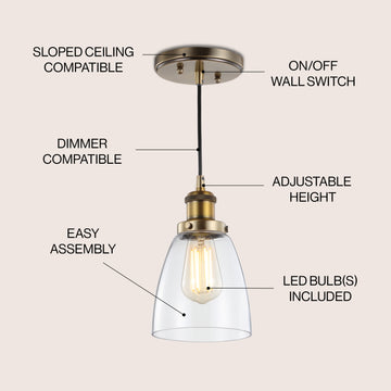 Cleo 5.5" Adjustable Metal/Glass LED Pendant - JONATHAN Y